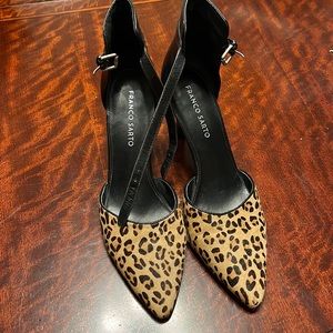 NWOT Franco Sarto Black Leather Leopard skin heels